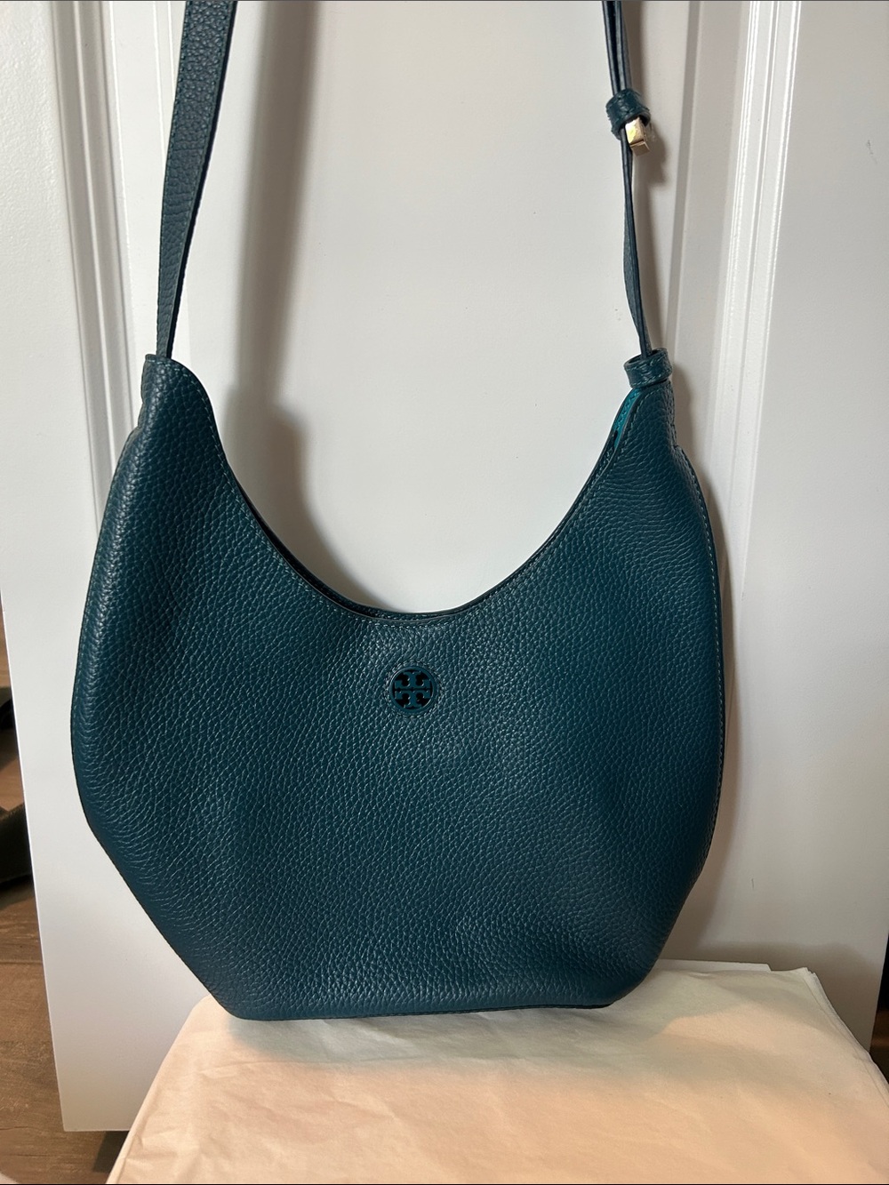 Tory Burch Turquoise Pebbled Leather Shoulder Bag